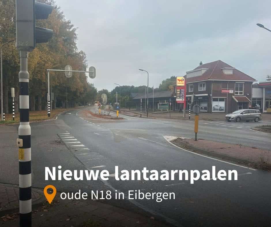 Oude N18 in Eibergen krijgt nieuwe lantaarnpalen -