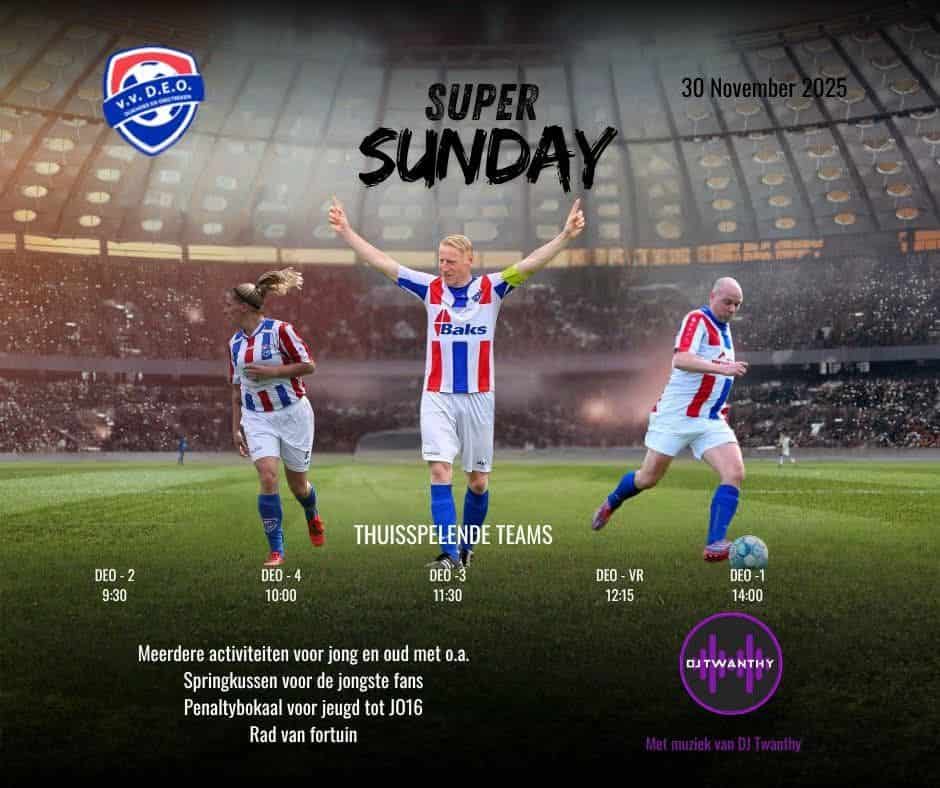 Super Sunday bij DEO voor Jong & Oud zondag 30 november -
