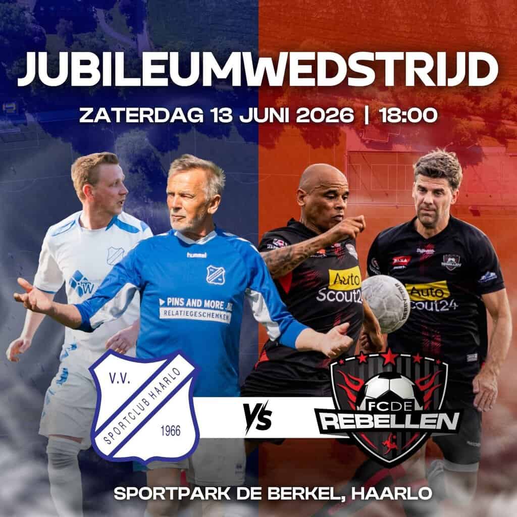 Sportclub Haarlo viert 60-jarig jubileum met bijzondere wedstrijd tegen FC De Rebellen