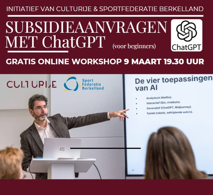 Gratis workshop ChatGPT helpt sport- en cultuurorganisaties in Berkelland bij subsidieaanvragen