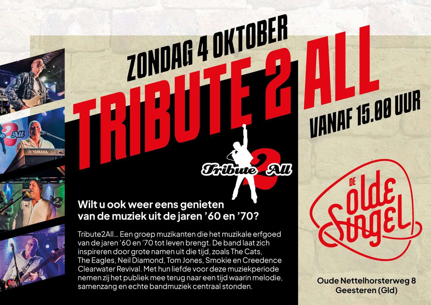 Tribute2All brengt muzikale middag vol herkenbare klassiekers naar De Olde Singel -